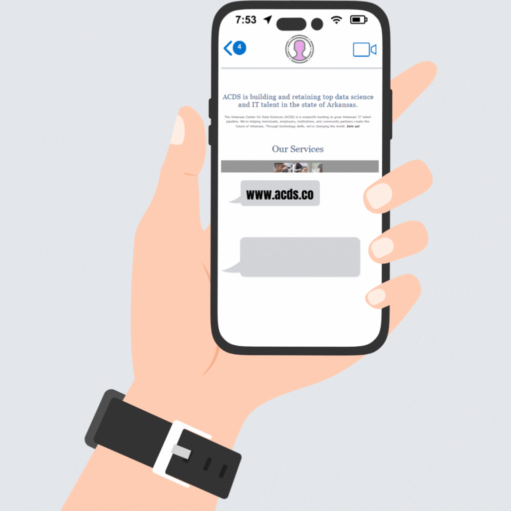 An animated graphic of a smart phone with texts popping up on the screen.