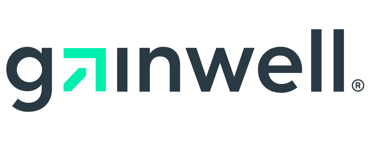 Gainwell Logo: Black letters with the "a" replaced with a bright green arrow.