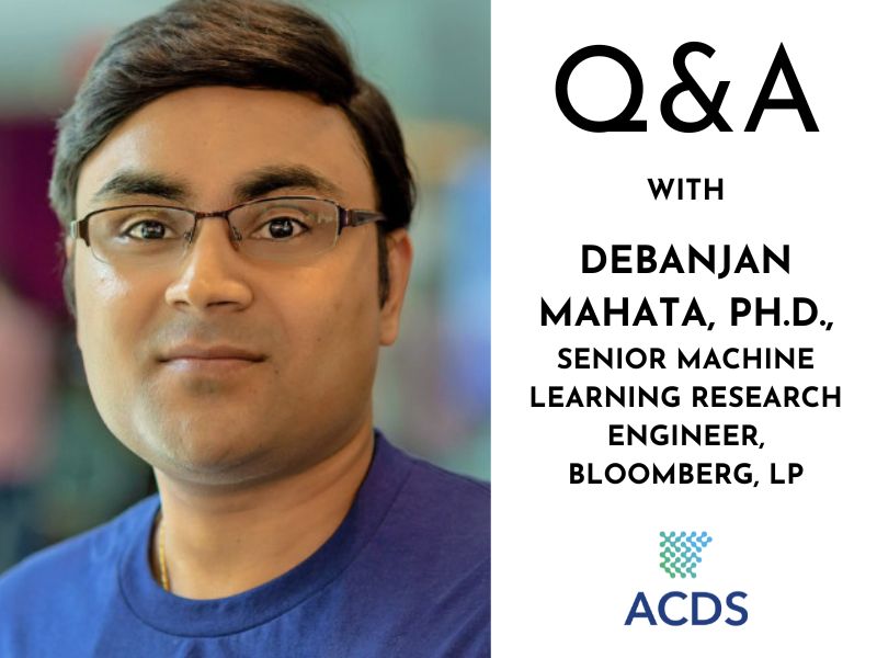 A headshot of Debanjan Mahata, a clean-shaven Indian man with thin glasses. To the right of his photo is a white panel announcing a Q&A with him.