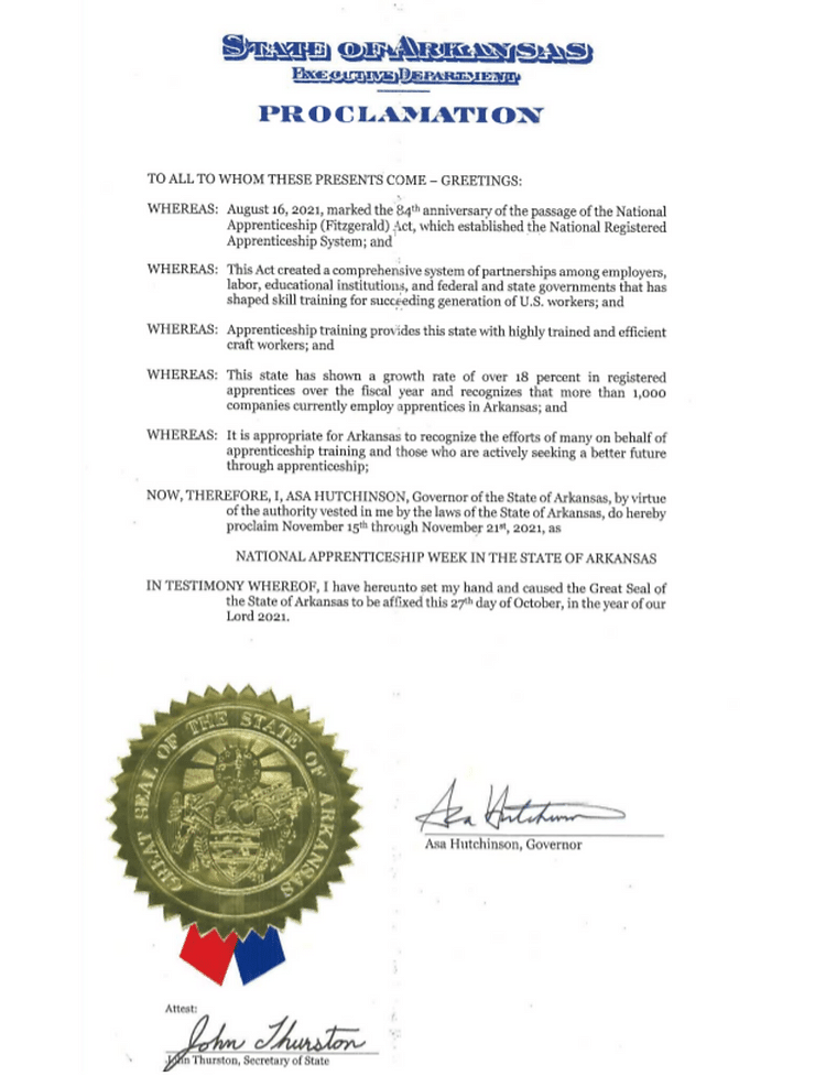 A Governor's Proclamation for the State of Arkansas.