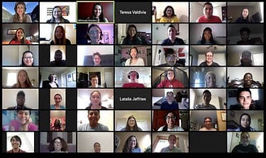 A screen grab of a full Zoom meeting.